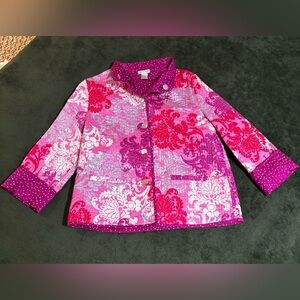 Patty Kim Medium Quilted Pink Purple Jacket cuffed sleeves w/ front pockets -